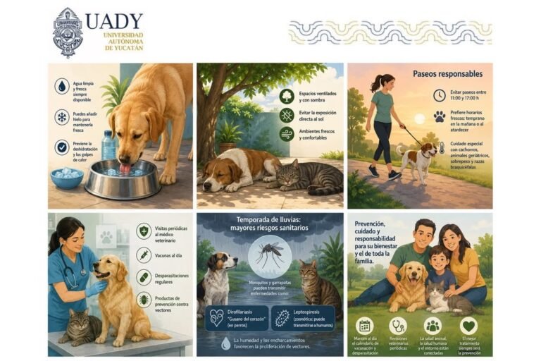 Calor y lluvias ponen en riesgo a perros y gatos; UADY exhorta a reforzar cuidados preventivos