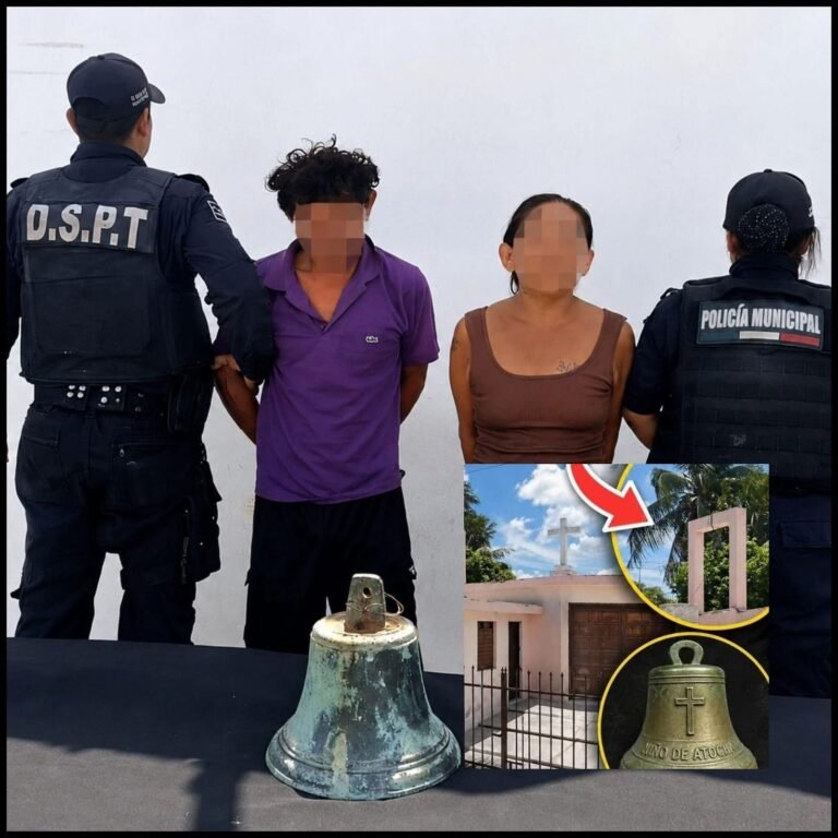 Recuperan campana robada de iglesia en Progreso; pareja termina detenida