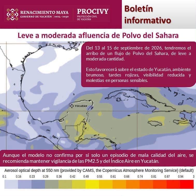 Polvo del Sahara llegará a Yucatán este domingo; autoridades mantienen vigilancia